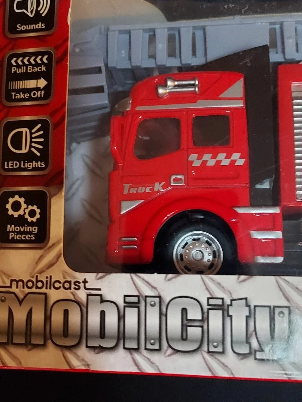 Mobilcity Red Fire Ladder Die Cast Plastic Truck Toy 1:48 Scale 2022 Mobilcast